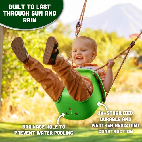 Acorn Adventures Toddler Swing Seat - Weather-Resistant Baby Bucket Swing for Outdoor Fun | Adjustable Ropes, Easy Install - Green