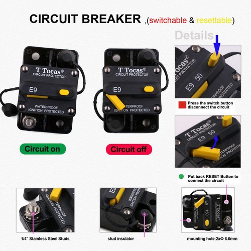 E9 30A Amp Boat Circuit Breaker - Manual Reset for Automotive, RV, Truck & Marine | Waterproof 12V-72V DC