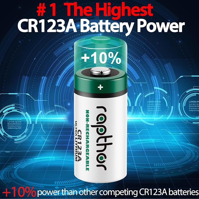 rapthor CR123A 3V Lithium Battery 1650mAh 20 Pack High Power CR123 123A 123