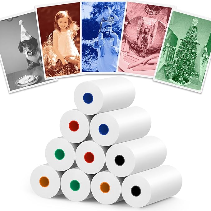 10 Rolls MIARALA 5 Vibrant Single-Color Kids Camera Paper Roll Refill, HD Paper