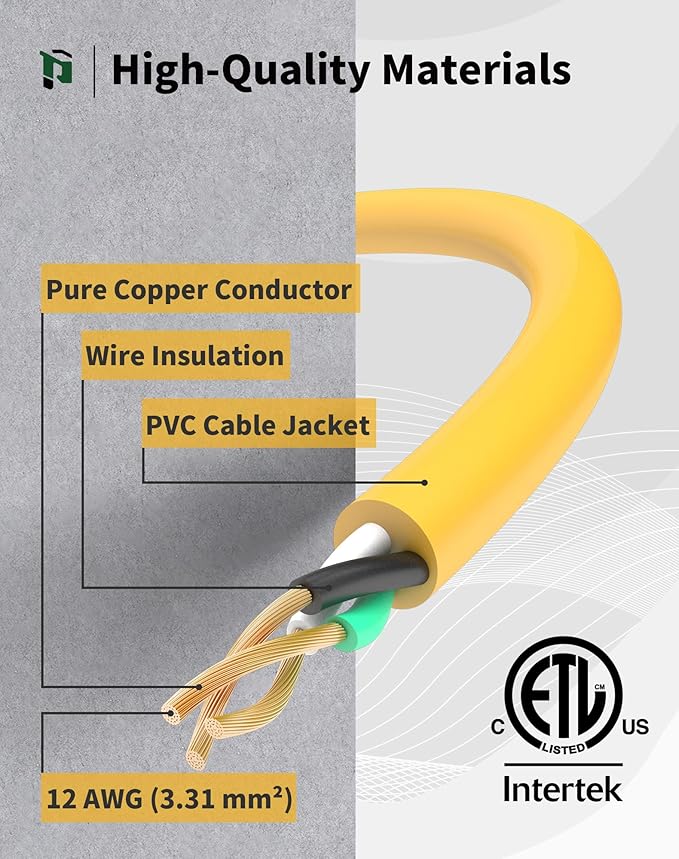 6Ft 12/3 Outdoor Extension Cord with 3-Outlets, Heavy Duty 12 Gauge 3 Prong Extension Cord Waterproof with Lighted end, 15A 12AWG 1875W SJTW, ETL Listed - Great for Garage, Garden and Home, Yellow