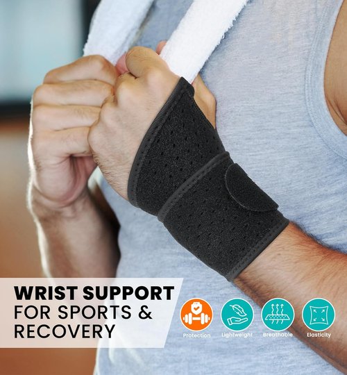 HiRui Wrist Wraps - Adjustable Breathable Support Brace for Pain Relief | Fits Left & Right Hand (Black)