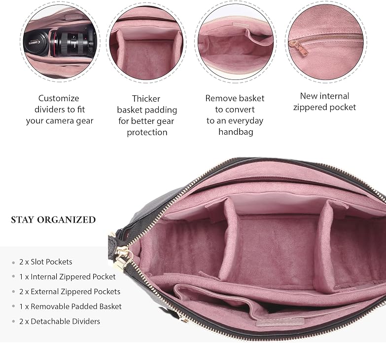 Meliae Camera Bag for Women, DSLR Mirrorless Camera Purse, Leather Shoulder