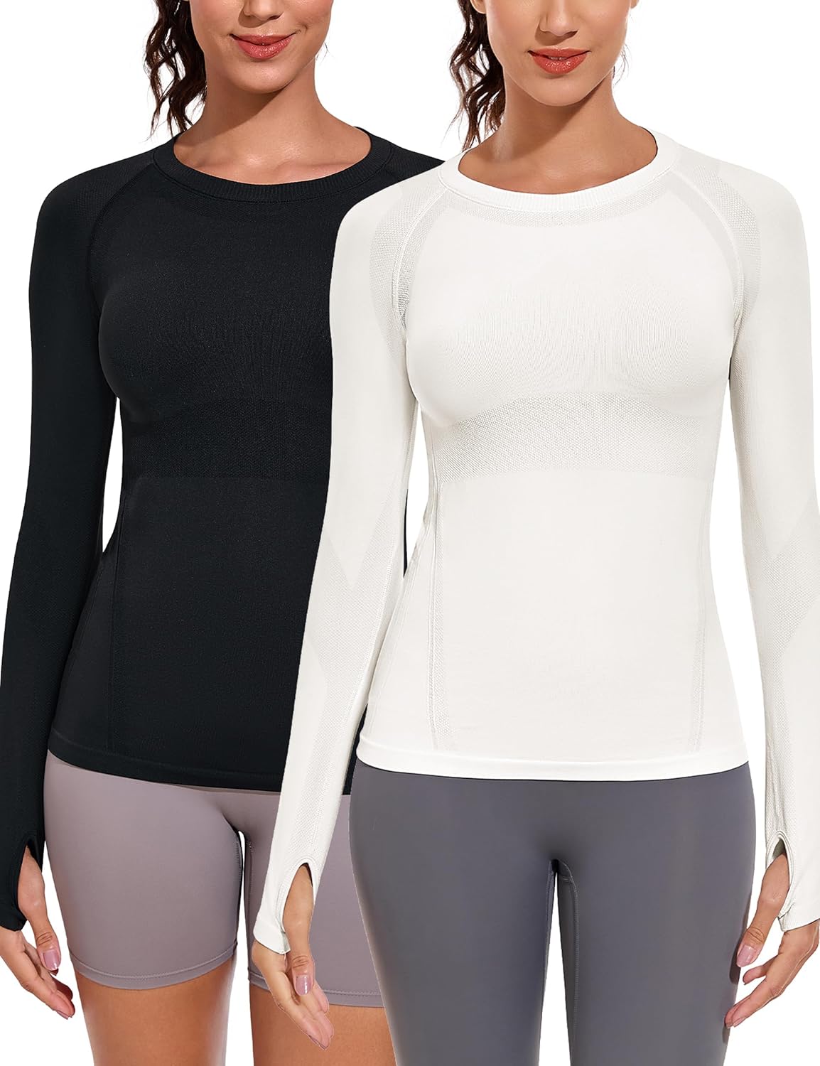 WANAYOU Long Sleeve Workout Tops - 2 Pack Compression Athletic Shirts for Gym & Yoga | Quick Dry, Seamless