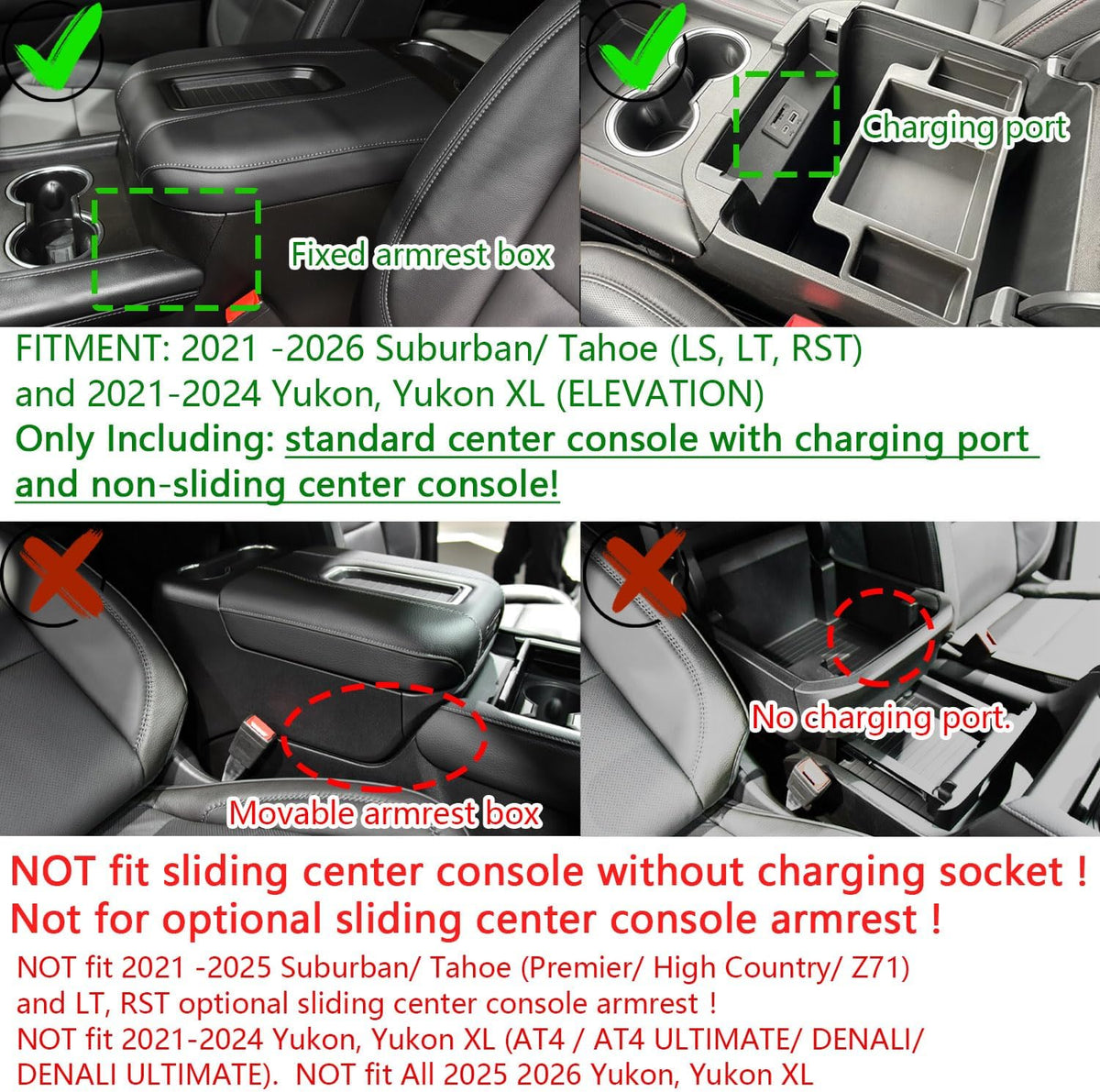 Full Center Console Organizer Tray for 2021-2026 Chevy Tahoe/Suburban, Red