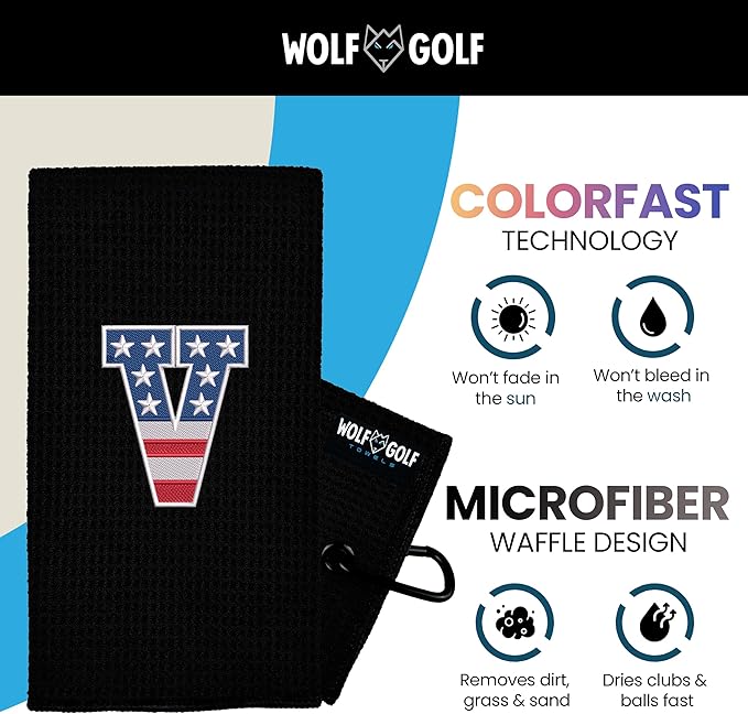 Wolf Golf Towels USA Monogrammed Personalized Golf Towel | Custom Golf Towels for Golf Bags for Men or Women