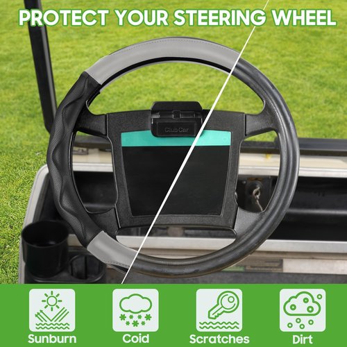 10L0L Golf Cart Steering Wheel Cover for Yamaha G29 & Club Car DS Precedent - 14" Premium Leather Anti-Slip Grip | UV-Resistant & Easy Installation