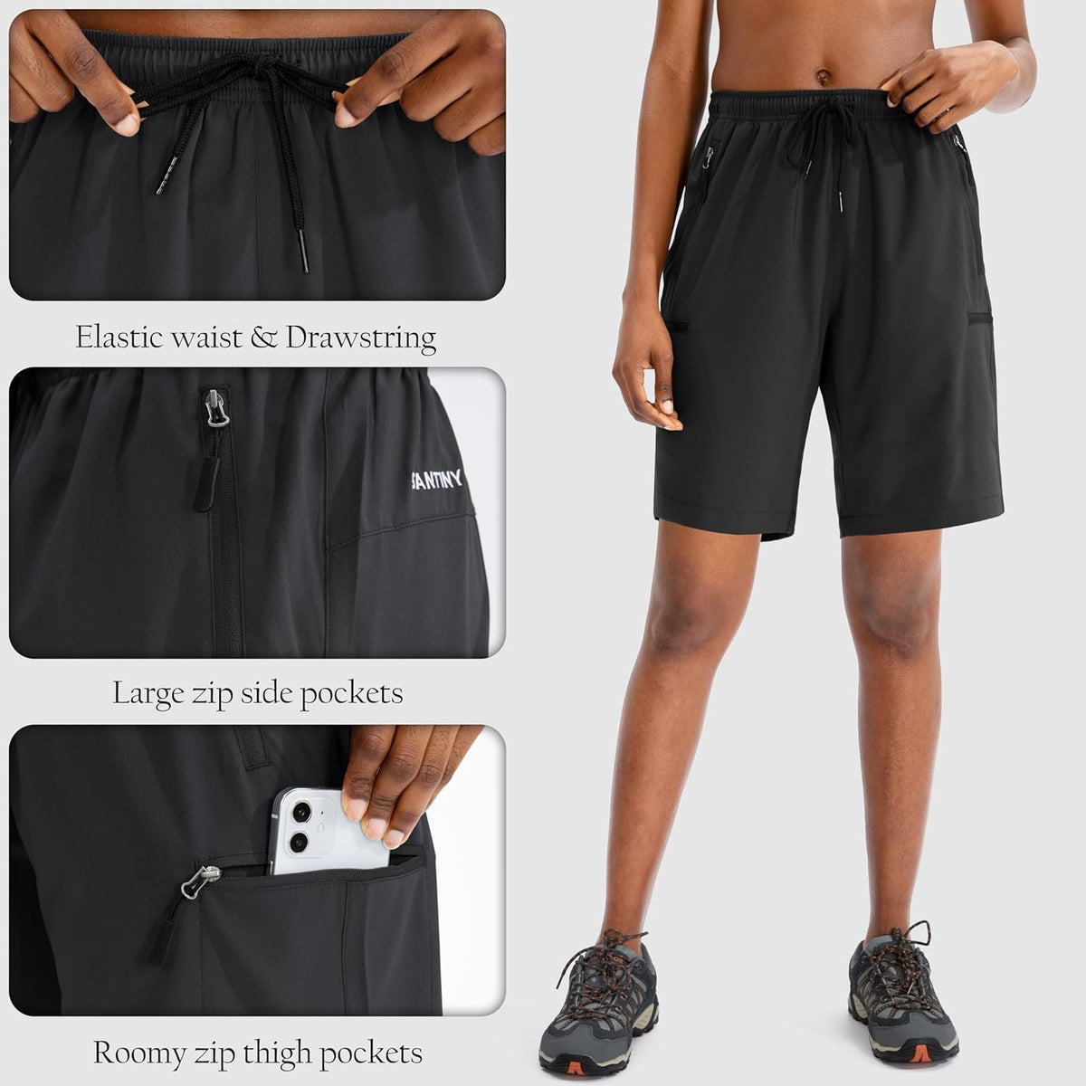 SANTINY Women's Hiking Cargo Shorts - Quick Dry & Lightweight | 5''/7''/9'' Sizes, Zipper Pockets