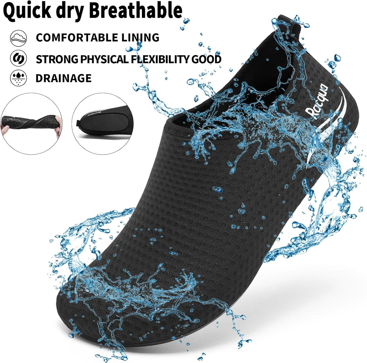 Racqua Water Shoes - Lightweight Aqua Socks for Men & Women | Quick-Drying & Comfortable