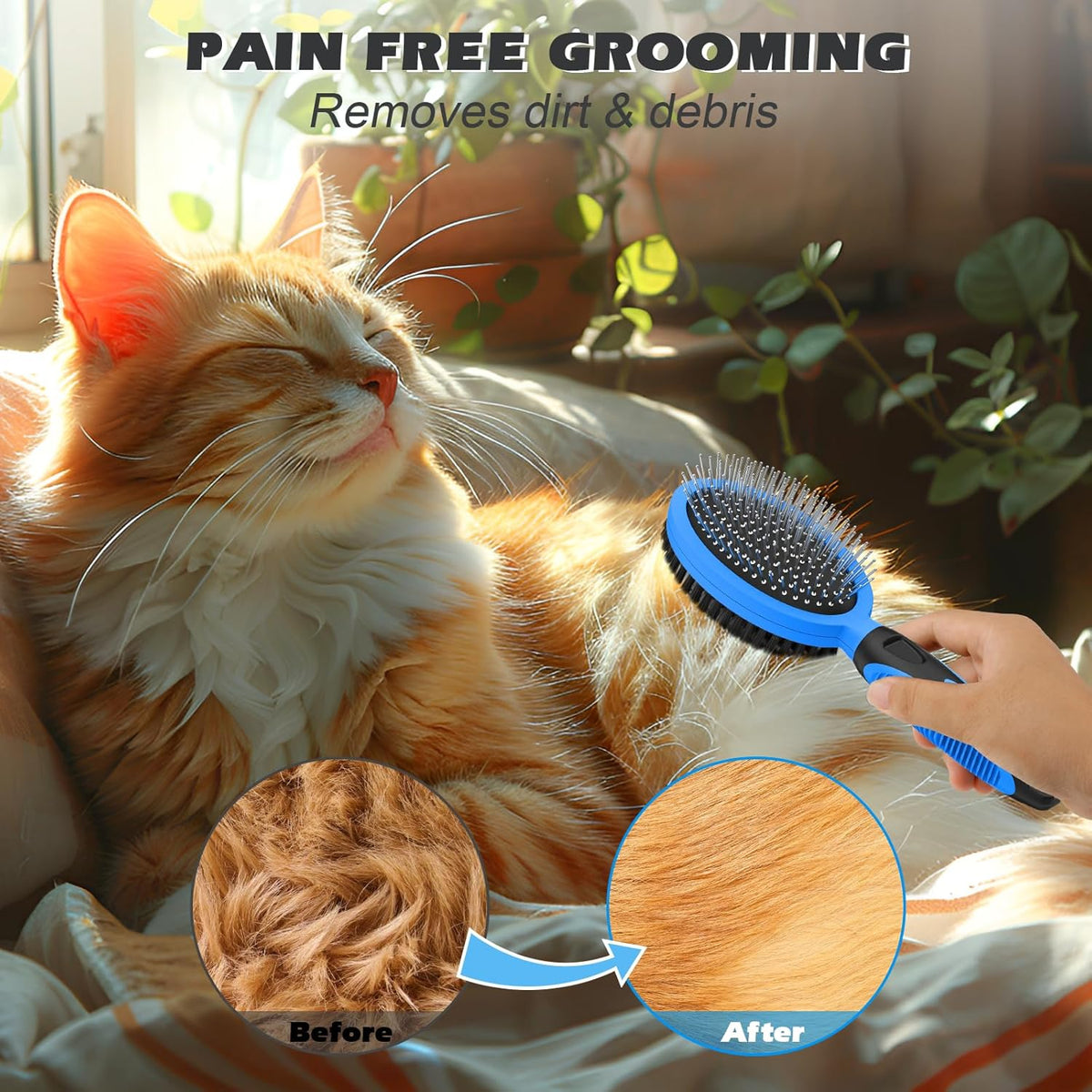 Skiennix Pet Grooming Tools - Double-Sided Brush for Shedding & Bathing | Suitable for Dogs, Cats & Horses (Blue)