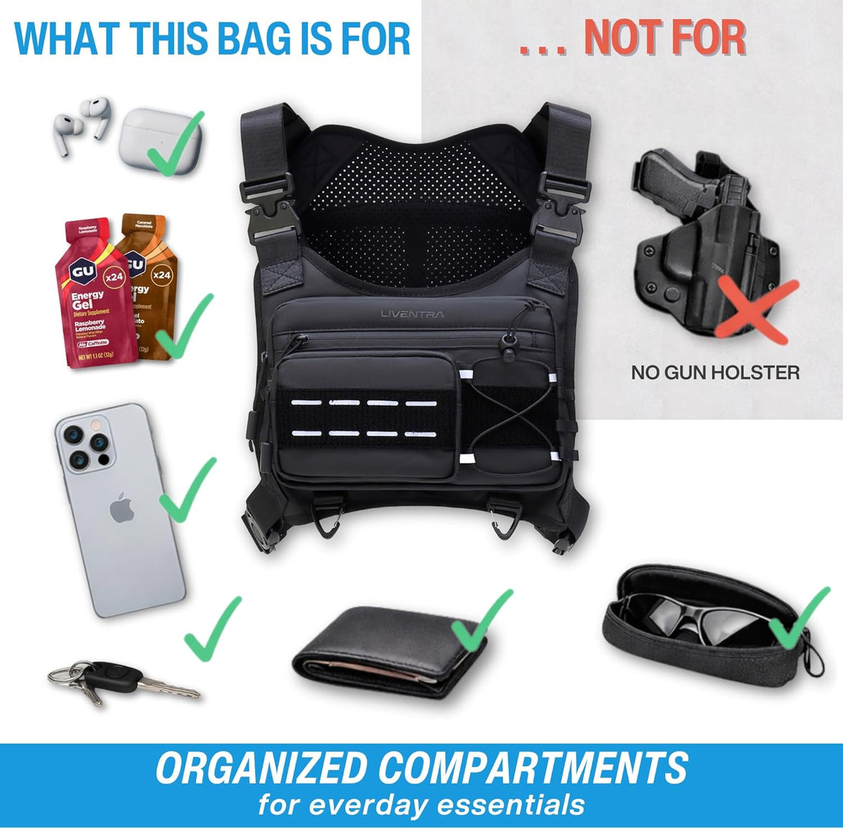 Skiennix Chest Bag for Men - Lightweight No-Bounce Running Pack | Water-Resistant Reflective Pouch
