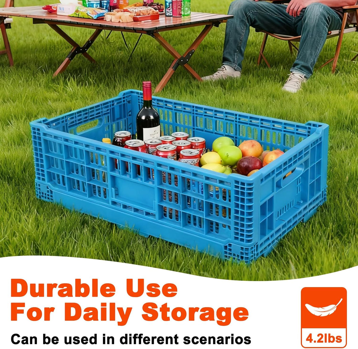 52L Plastic Collapsible Storage Bins with Handles, | Stackable Folding Storage Crates, Hold 130 lbs Per Bin, Heavy Duty Milk Crates Containers for Home Organizing