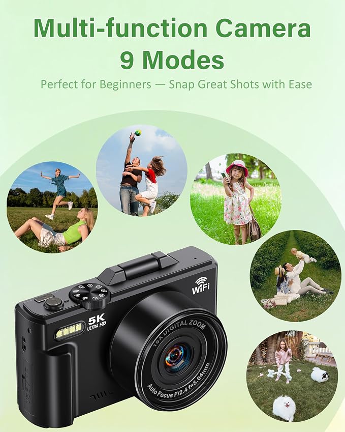 5K Digital Camera for Photography, 75MP WiFi Vlogging Camera for YouTube