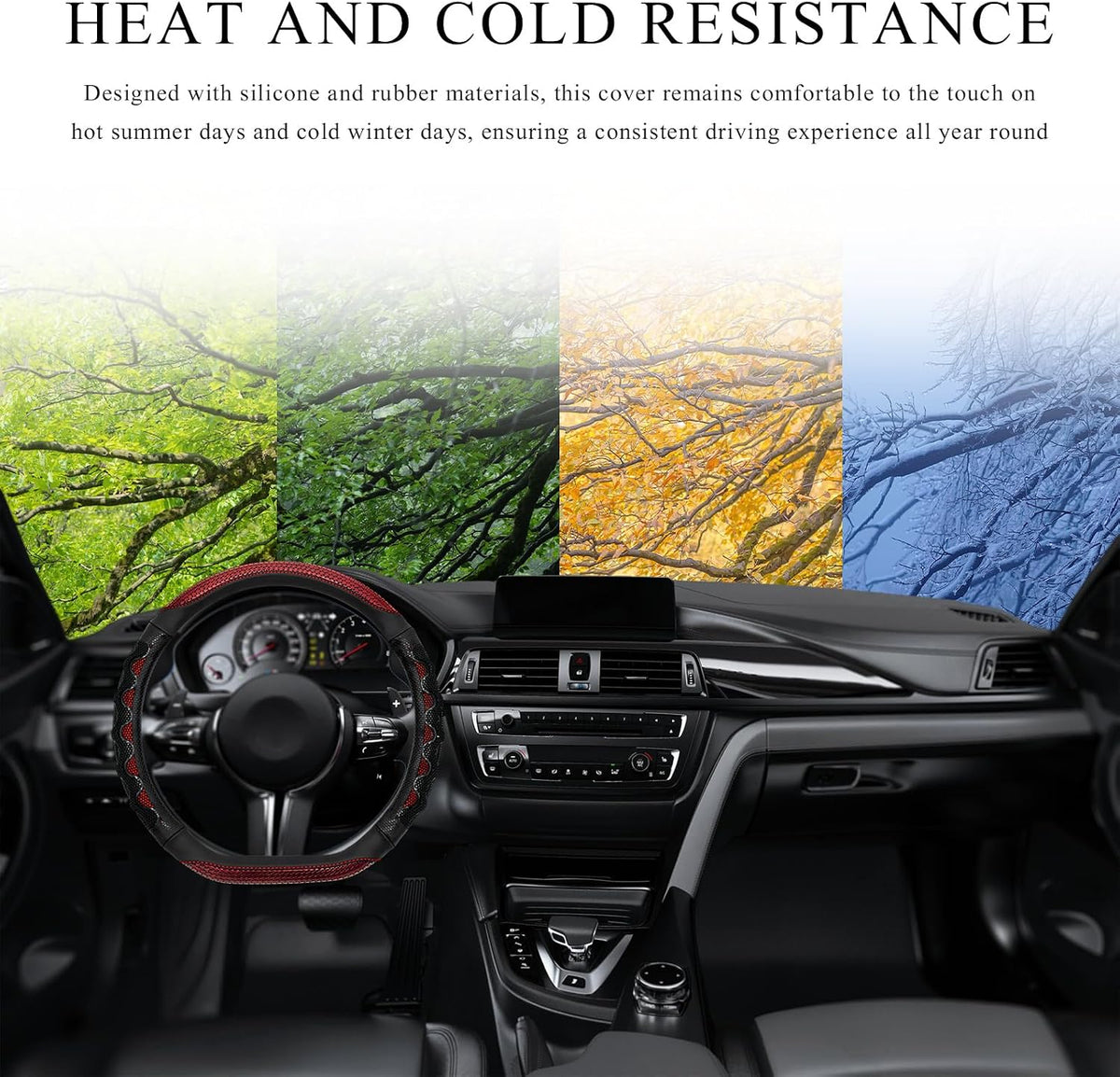 Car Steering Wheel Cover, 15 Inch Anti-Slip Steering Wheel Cover Protector with 3D Honeycomb Design, Universal Steering Wheel Covers for Cars Truck SUV, Car Accessories (Red)
