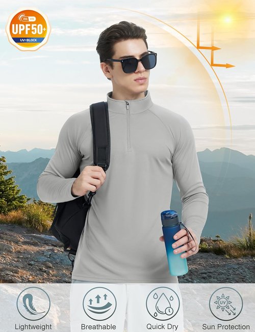 KEFITEVD Men's Long Sleeve UPF 50+ Sun Protection Shirt - Quick Dry 1/4 Zip Fishing & Running Rash Guard
