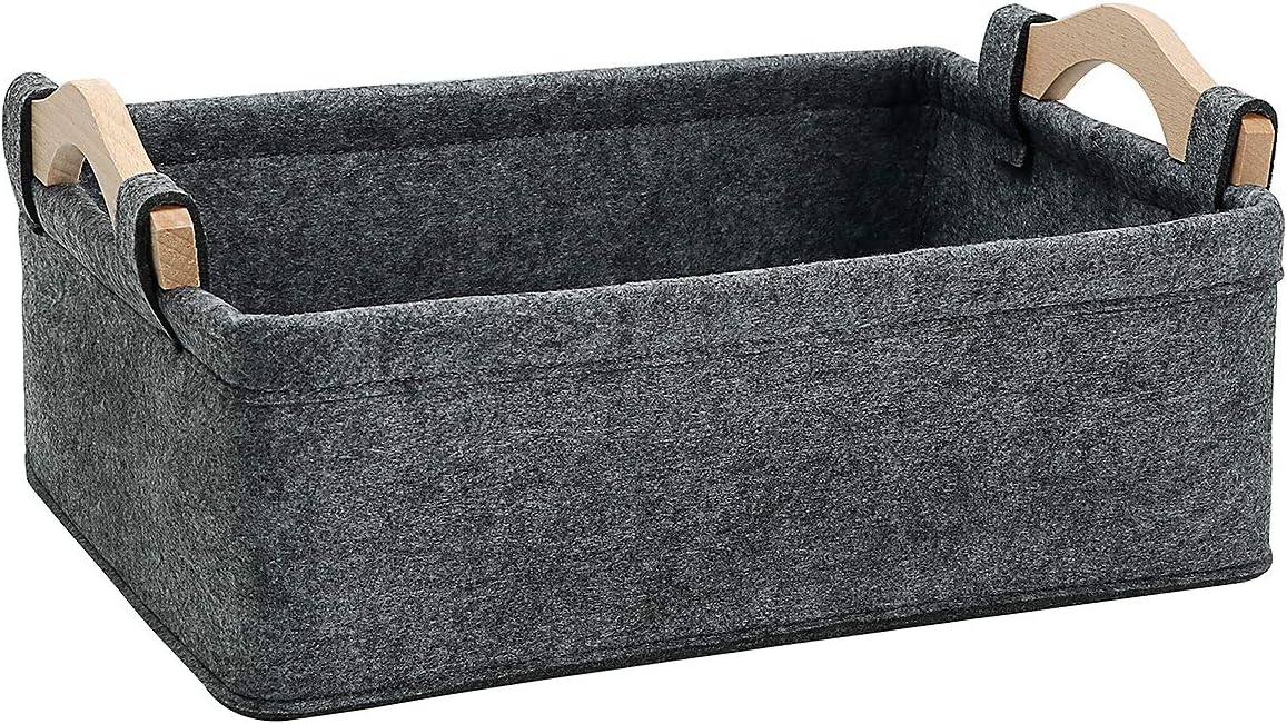 Small Storage Basket Soft Felt Collapsible Baskets Storage Bins for Cellphone Earphone Chargers Cables Make Up Shelf Fabric Drawers Storage Baskets Cute Storage Baskets Light Gray