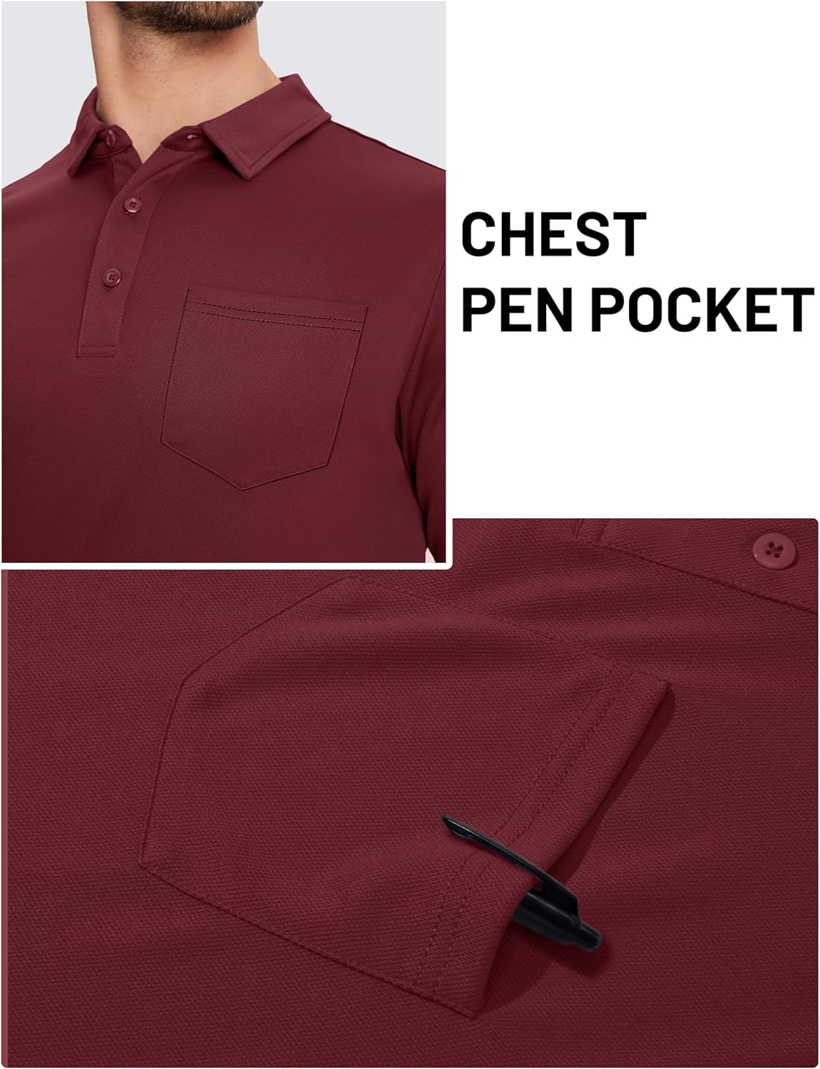 TACVASEN Men's Polo Shirt - Performance Dry Fit Golf Polo with Pocket | Casual Short Sleeve