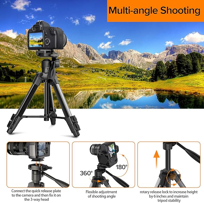 Camera Tripod 66.7 Inch, Patented 3-Way Rotating Portable Cameras Stand