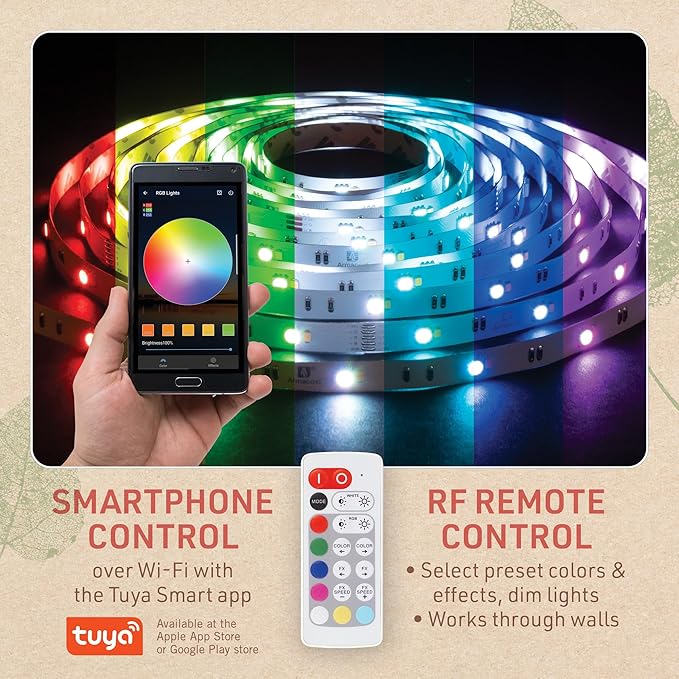 Multicolor RGBW Smart LED Strip Light Kit, 16ft with Remote 351123