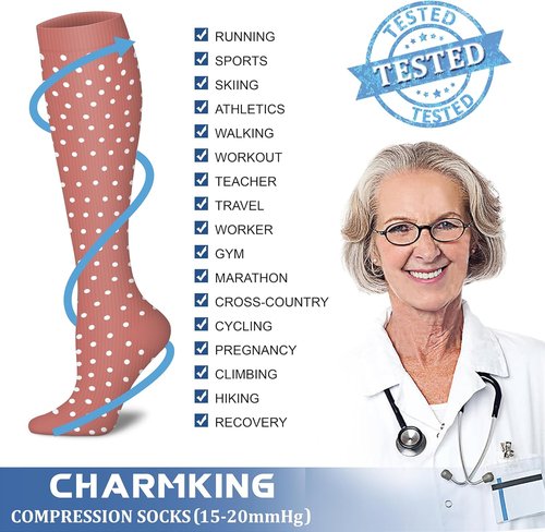 CHARMKING Compression Socks - 15-20 mmHg Support for Circulation | 8 Pairs for Running & Cycling