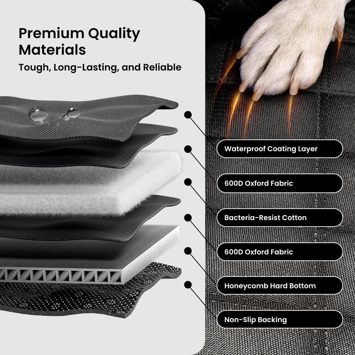REEVAA Dog Truck Seat Cover for Back Seat, Hard Bottom Dog Hammock for Car, Pet Bed Extender for 2-4 Large Dogs, Waterproof Seat Protector, Universal XL Size Fits for Crew Cab Truck/SUV, Black+Orange