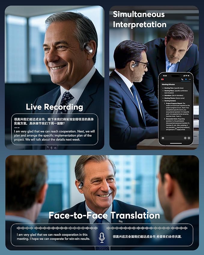 AI Real-Time Translation Earbuds, 198 Languages Two-Way Translator Headphones