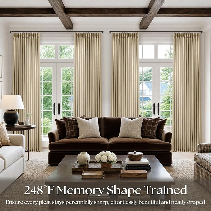 Extra Long 112 Inch Pinch Pleated Living Room Curtains 4 Panels Set, Oatmeal