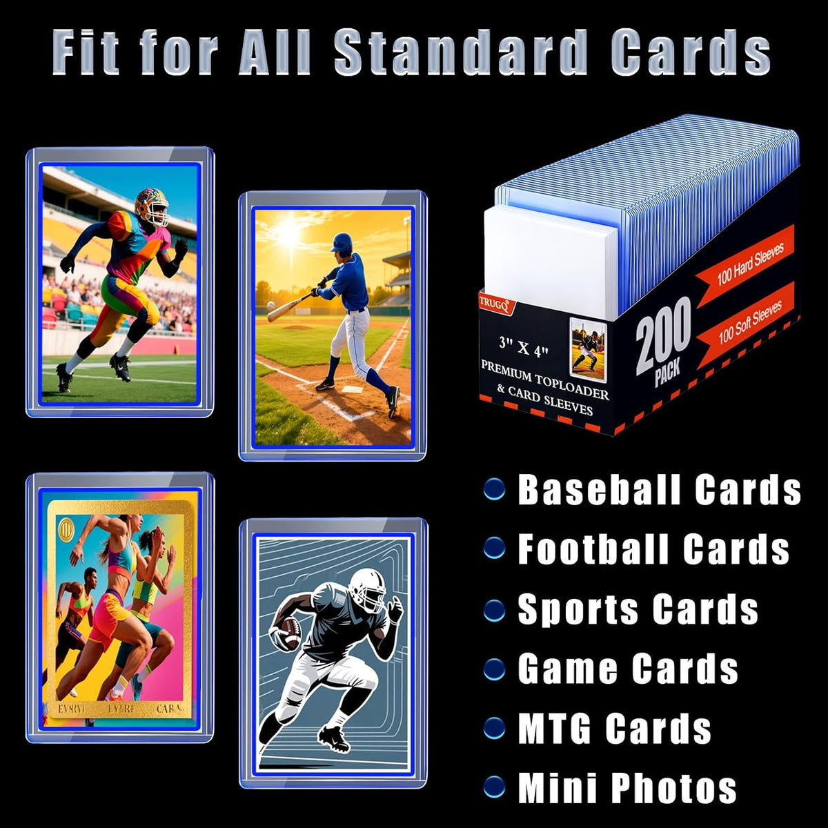 Skiennix 400 Card Sleeves - Premium Hard Plastic Protectors for Baseball & Football Cards | 3" x 4" Size