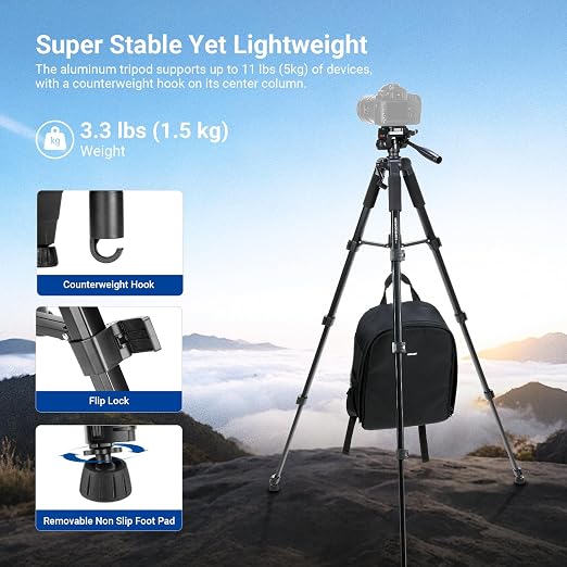 NEEWER Basics Camera Tripod, Professional Aluminum Lightweight Portable Travel