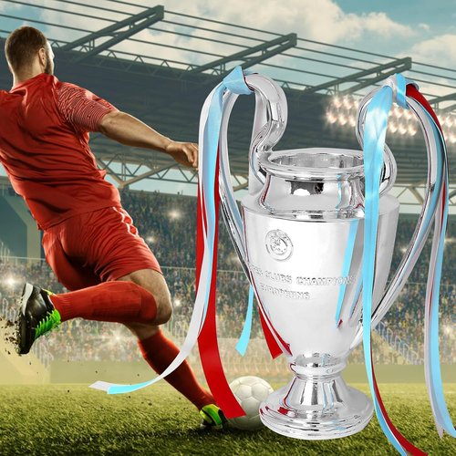 Champions Trophy | Soccer League Cup Resin Replica - Silver with Colorful Ribbons, 6.3 Inch