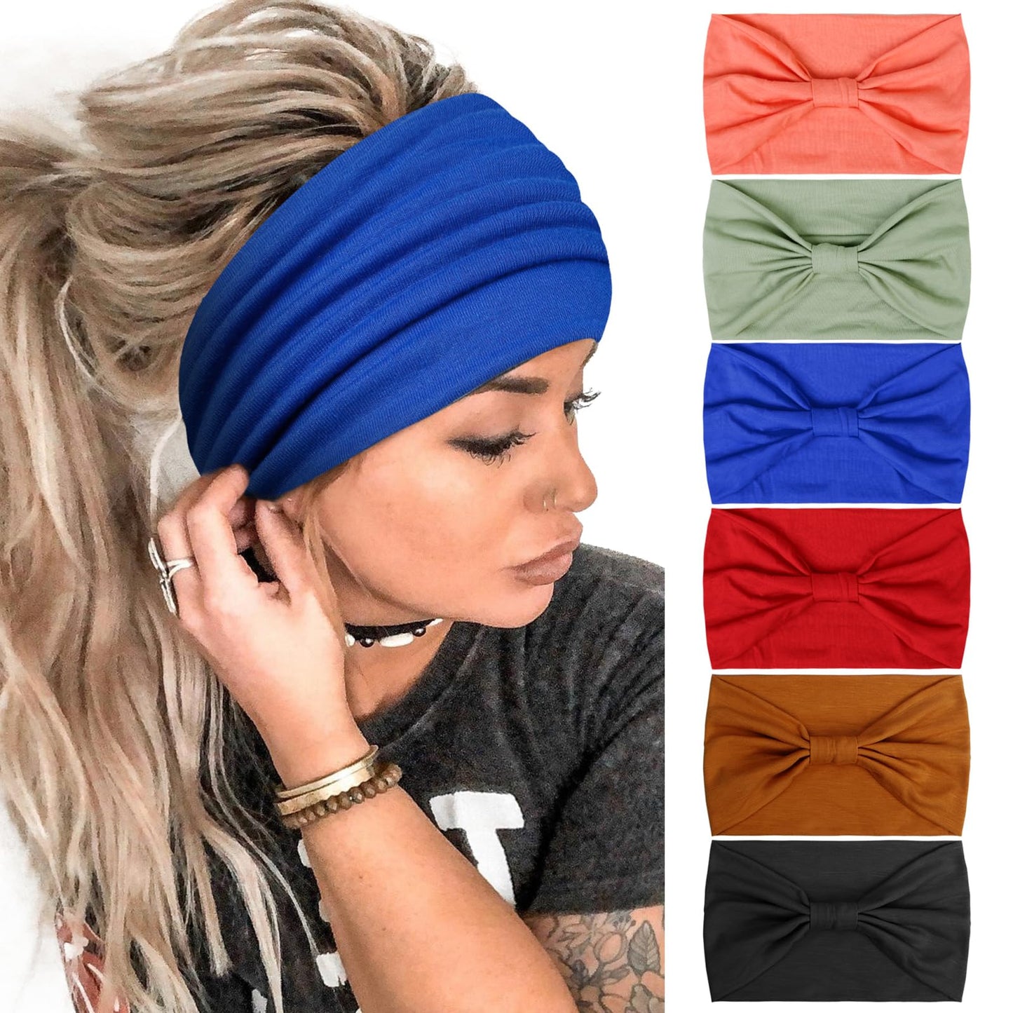 Tobeffect Headbands For Women African Boho Wide Hairband Headband Knotted Head Wraps Head Scarf Hairbands Turbans Hair Accessori
