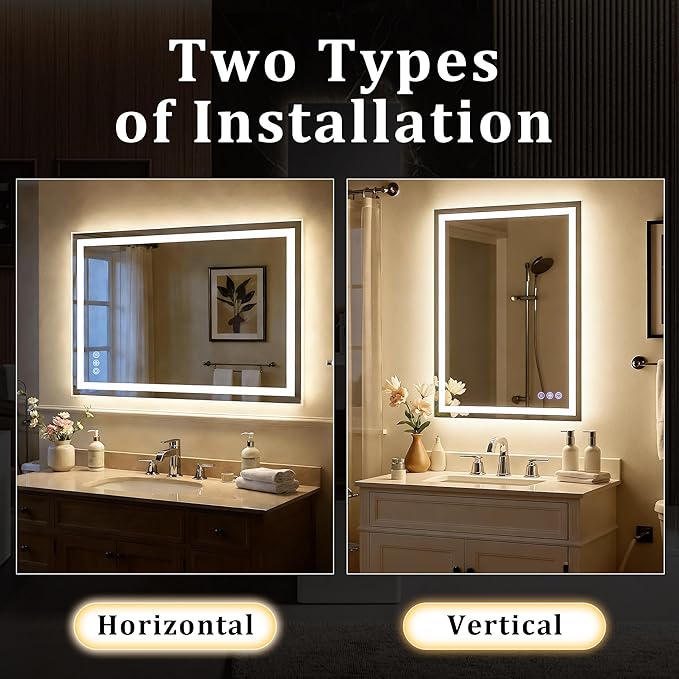 40"x 32" LED Bathroom Mirror with Lights – Backlit & Front Lit Lighted Vanity Mirror for Wall with Dimmable Lights 3 Colors – Adjustable Brightness, Anti-Fog, Shatterproof Tempered Glass
