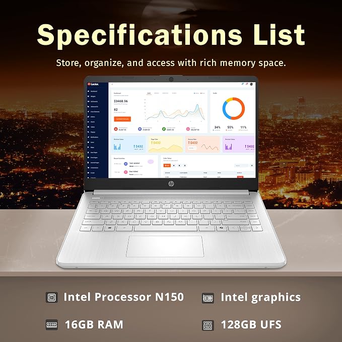 HP Stream 14" HD Laptop, Intel Processor N150, 16GB RAM, 128GB UFS, Intel Graphics, Webcam, Wi-Fi 6, Copilot, Fast Charge, Win 11, Silver (Renewed)