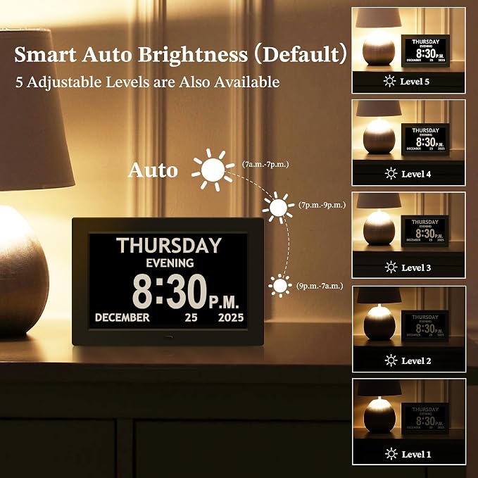10.1'' Extra Large Digital Clock, 1280*800p HD Display, Dementia Clock
