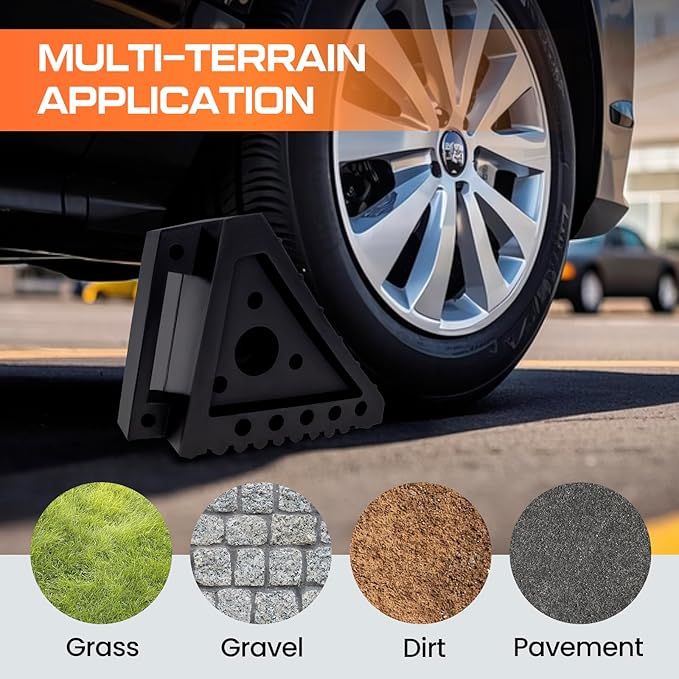 Taifa 4PCS Heavy Duty Rubber Wheel Chocks for Travel Trailers, RV Wheel Stoppers Tire Chock with Portable Handle for Camper Cars Trucks etc., Black