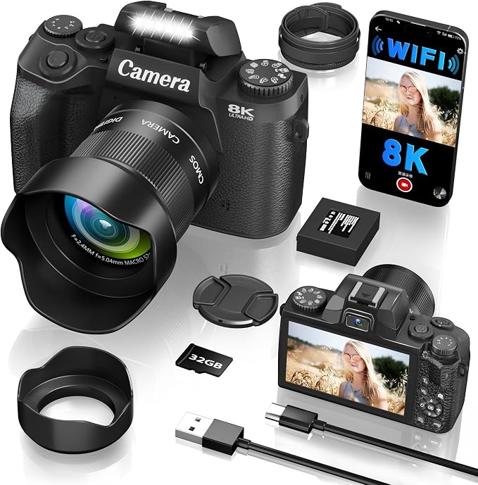 8K Digital Camera, 64MP WiFi Cameras
