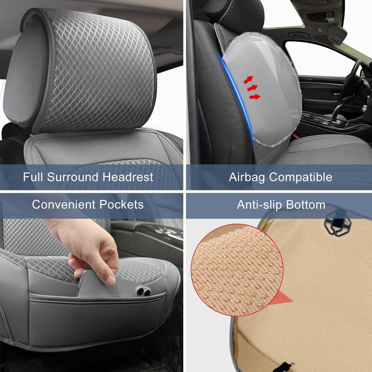 1 Pack Gray Ventilated Cooling Car Seat Covers for Summer