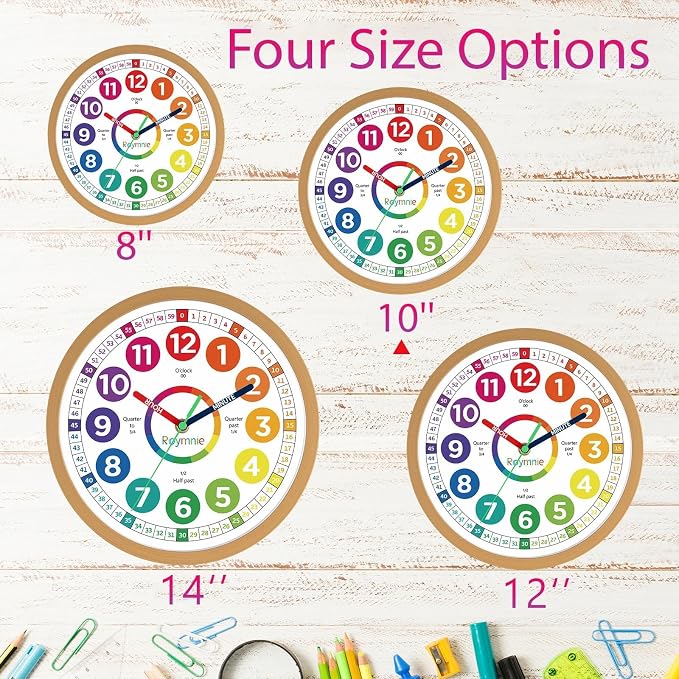 Roymnie Wall Clock 10 Inch for Kids Learning Easily Kids Teaching Clock Analog