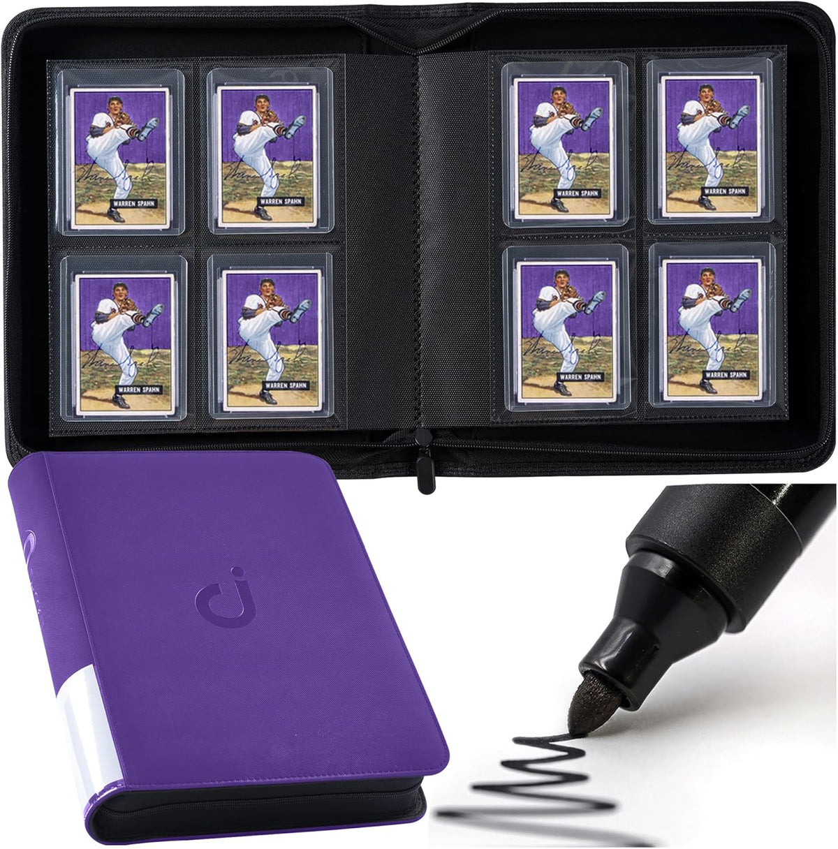 Top Loader Binder - 4 Pocket Design Holds 128 Trading Cards | Classic Purple, 3" x 4" Size