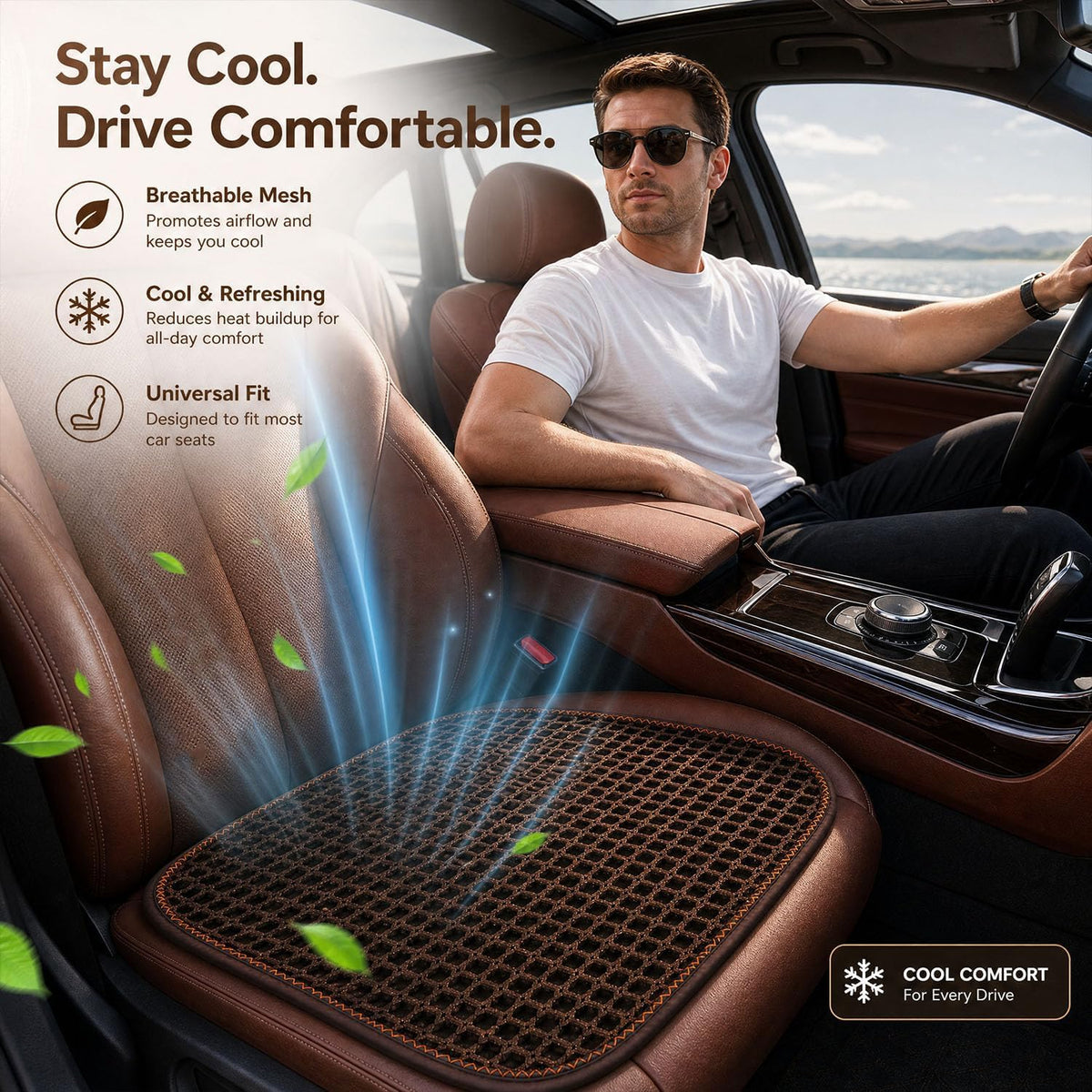 Cool and Breathable 3D air MESH car seat Cushion for Summer, Universal Ventilated Comfortable seat pad, Suitable for sedans, Vans, Pickup Trucks, and SUVs (Brown seat cushion-1PCS)