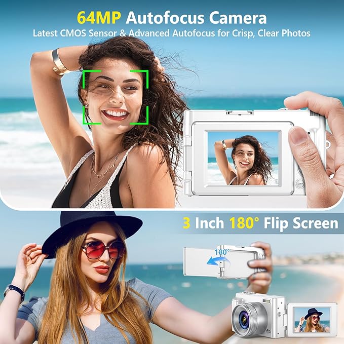 4K Digital Camera for Photography Autofocus, 64MP WiFi Vlogging Camera for