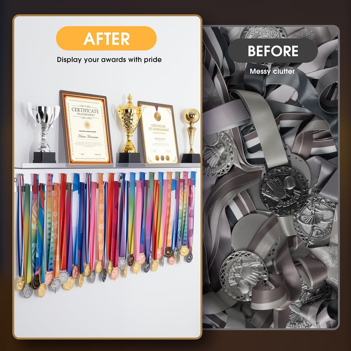 Omhuzsyo Medal Display Rack - Light Up Acrylic Trophy Shelf for Gymnastics, Running & More | Large 45.2”