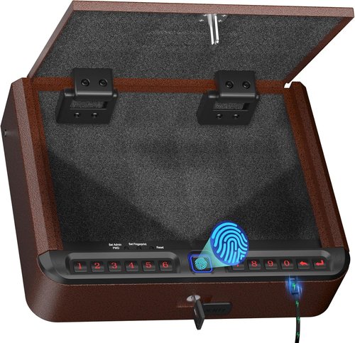 BILLCONCH Gun Safe for Handgun - Biometric Quick Access Pistol Safe with Fingerprint & Key | Antique Bronze