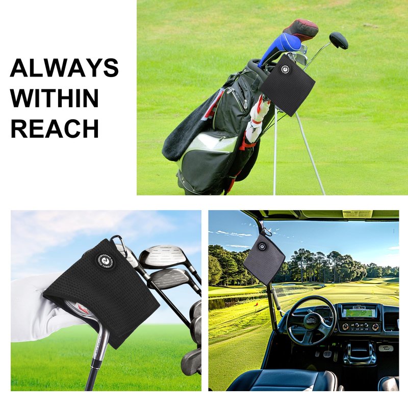 ZZHAO Magnetic Golf Towels,Super Absorbent Microfiber Small Towels with Clip - Industrial Strength Magnet,Lightweight, Scratch-Resistant, 5.5x5.5 In-2Pcs- Black&Gray