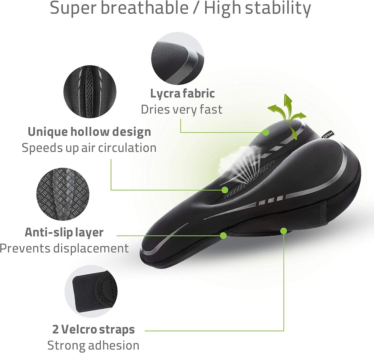 Skiennix Narrow Gel Bike Seat Cushion - Extra Soft Memory Foam & Gel Cover for All Bikes - Unisex
