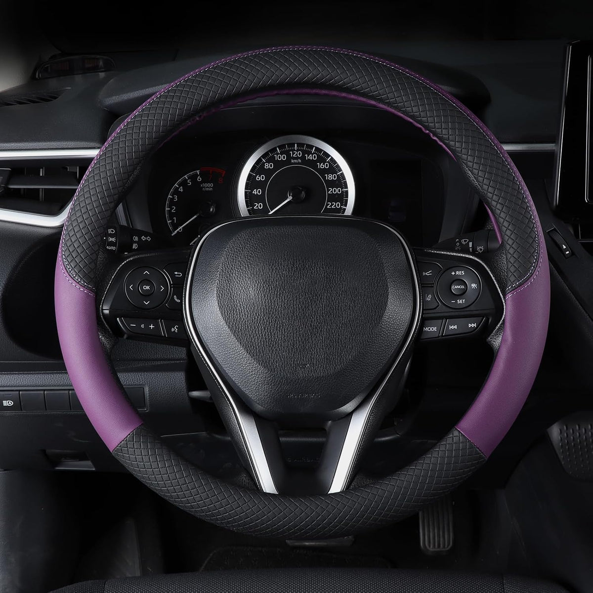 Automotive Steering Wheel Cover Leather Anti Slip Wrap 15",Purple