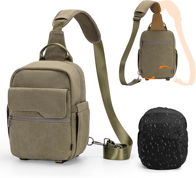 Cwatcun Camera Sling Bag Compact Large Camera Case, Waterproof Canvas Crossbody