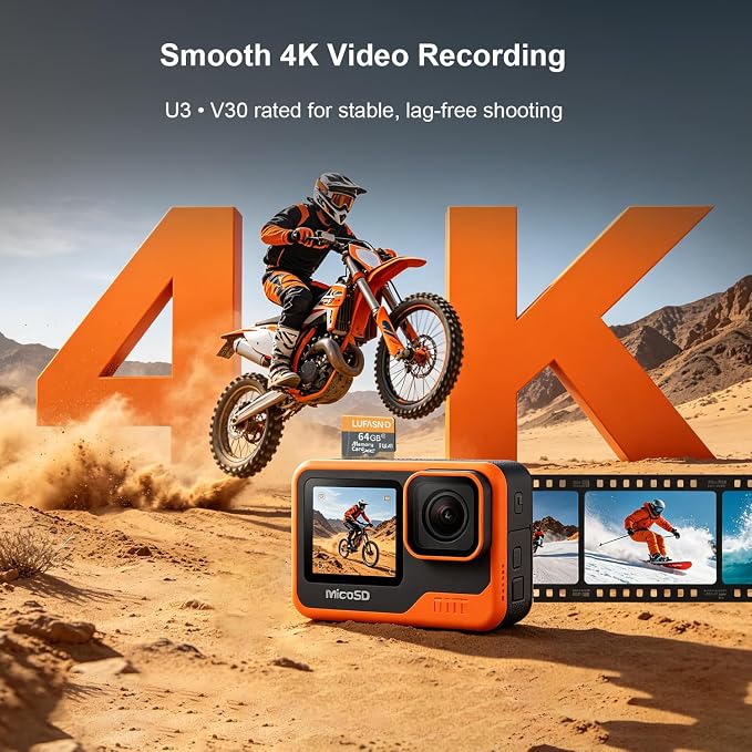 2-Pack 64GB Micro SD Card with Adapter, High Speed U3 C10 V30 SDXC Memory Card