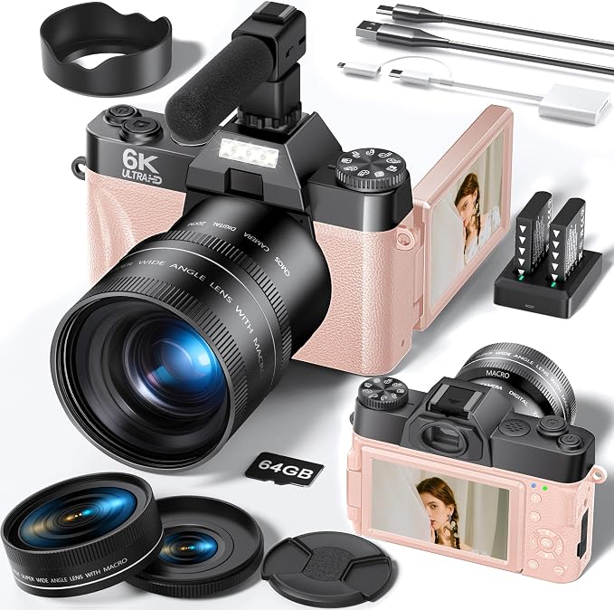 FLATIC Cameras for Photography, 6K 64MP Digital Camera