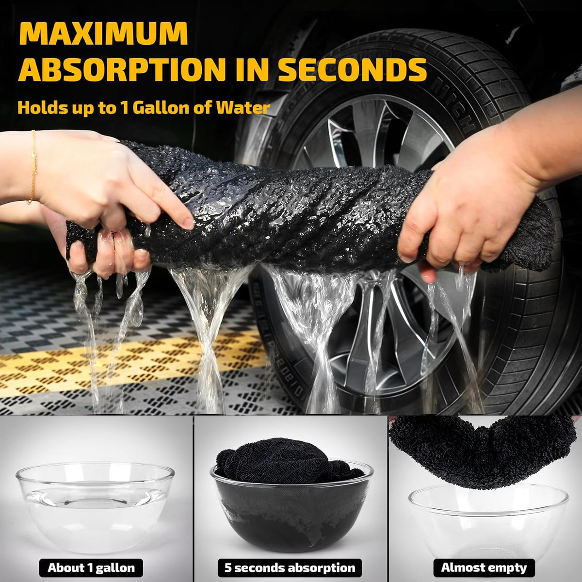 SMINDER 2-Pack 1200 GSM Car Drying Towels – Microfiber Towels for Cars (36" x 24"), Ultra-Absorbent, Streak-Free, Scratch-Free, No Water Spots, Double-Twist Pile & Edgeless Design